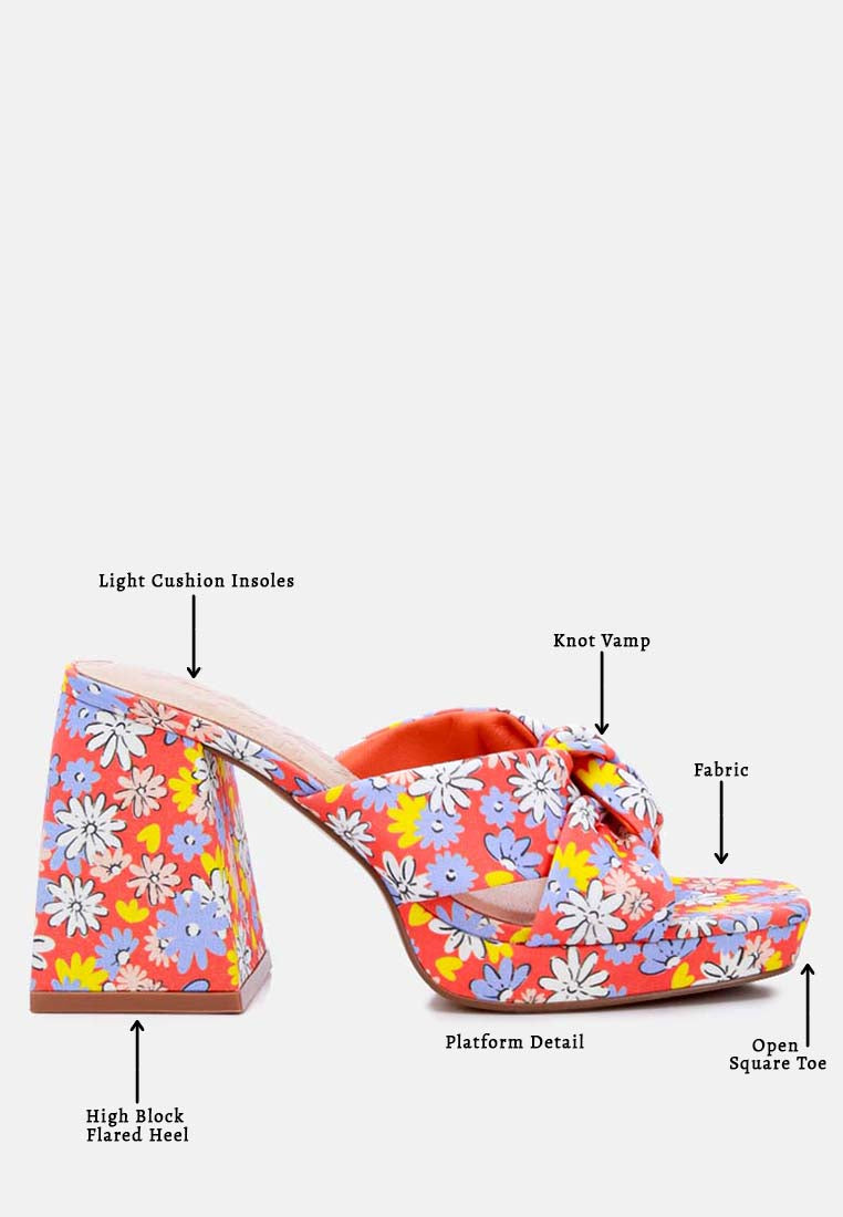 floral triangular block heel sandals#color_red