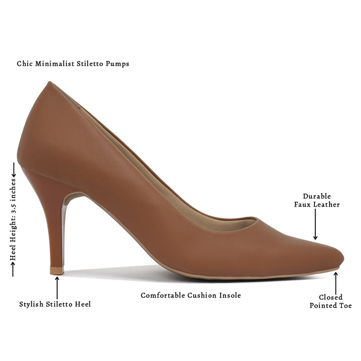 women faux leather stiletto pumps#color_brown