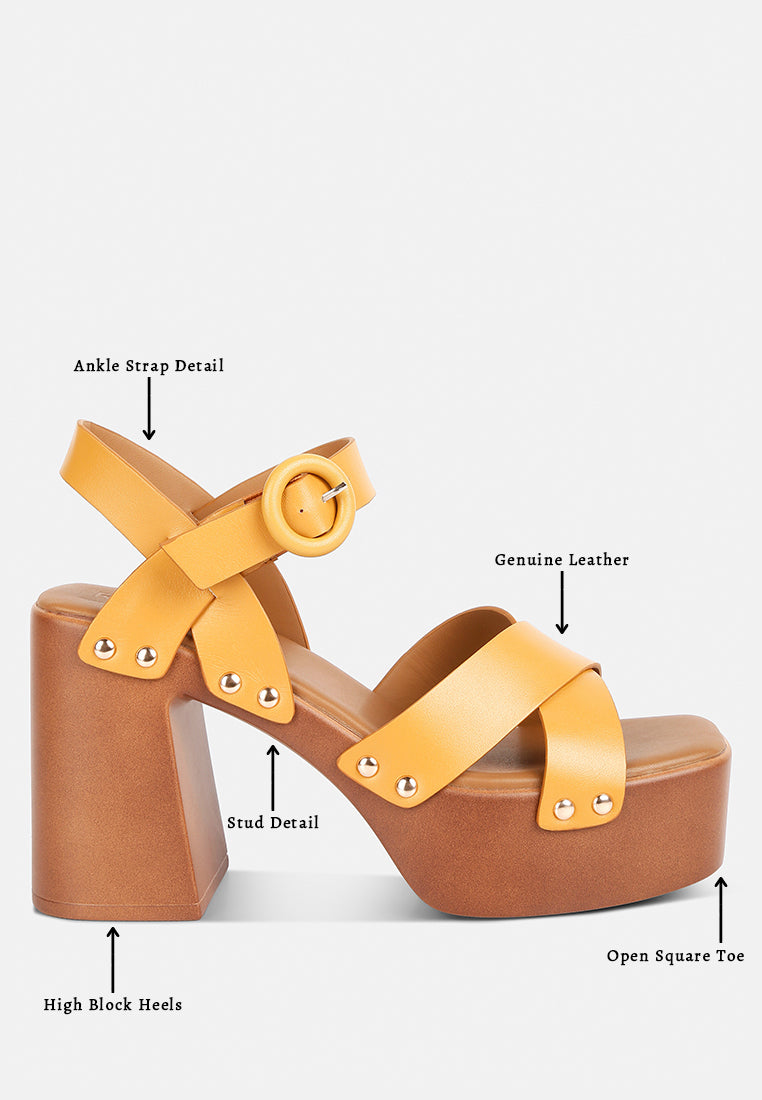 women cross strap stud embellished heels#color_tan