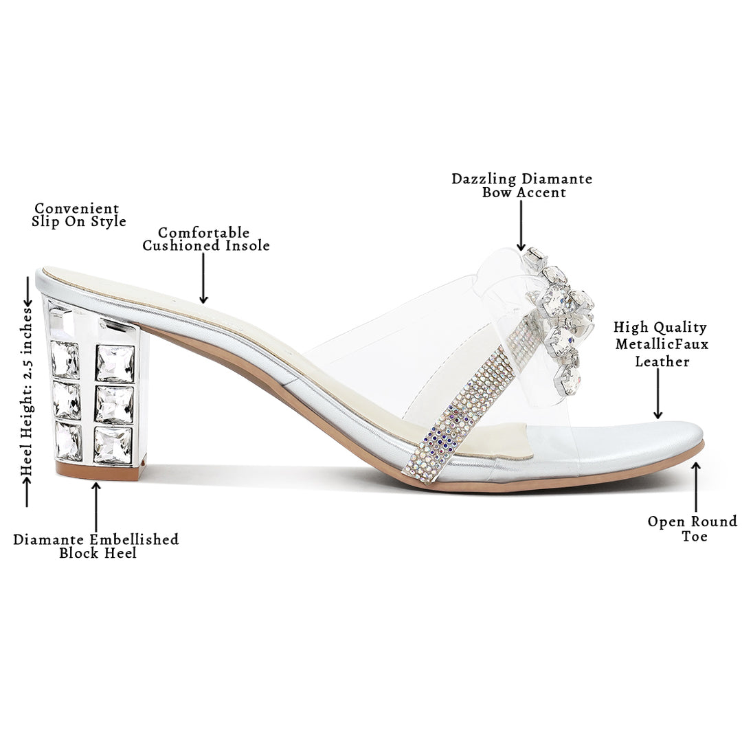 women clear diamante embellished block heels#color_silver