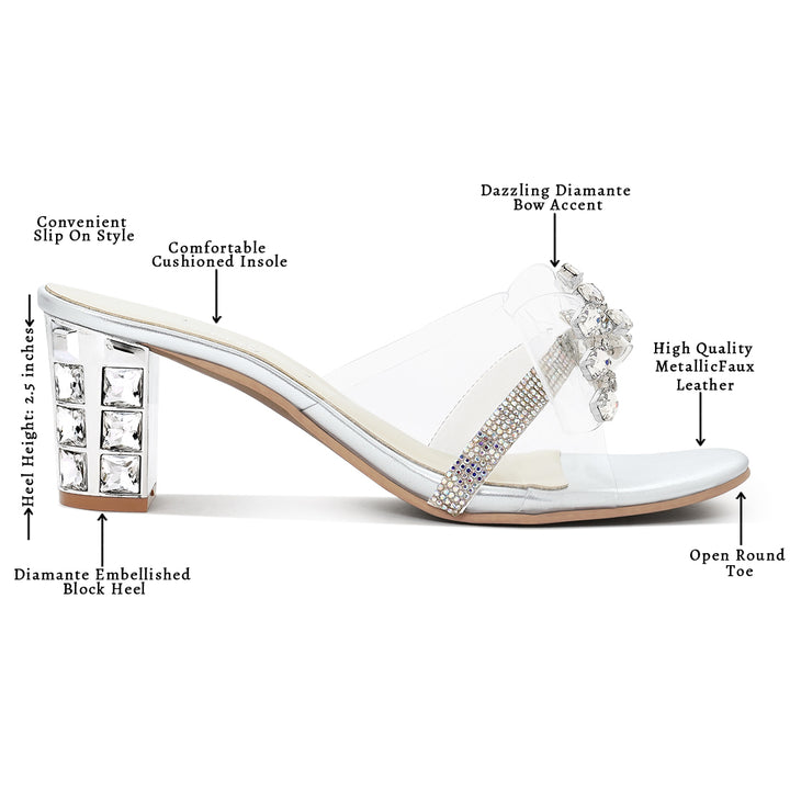 women clear diamante embellished block heels#color_silver