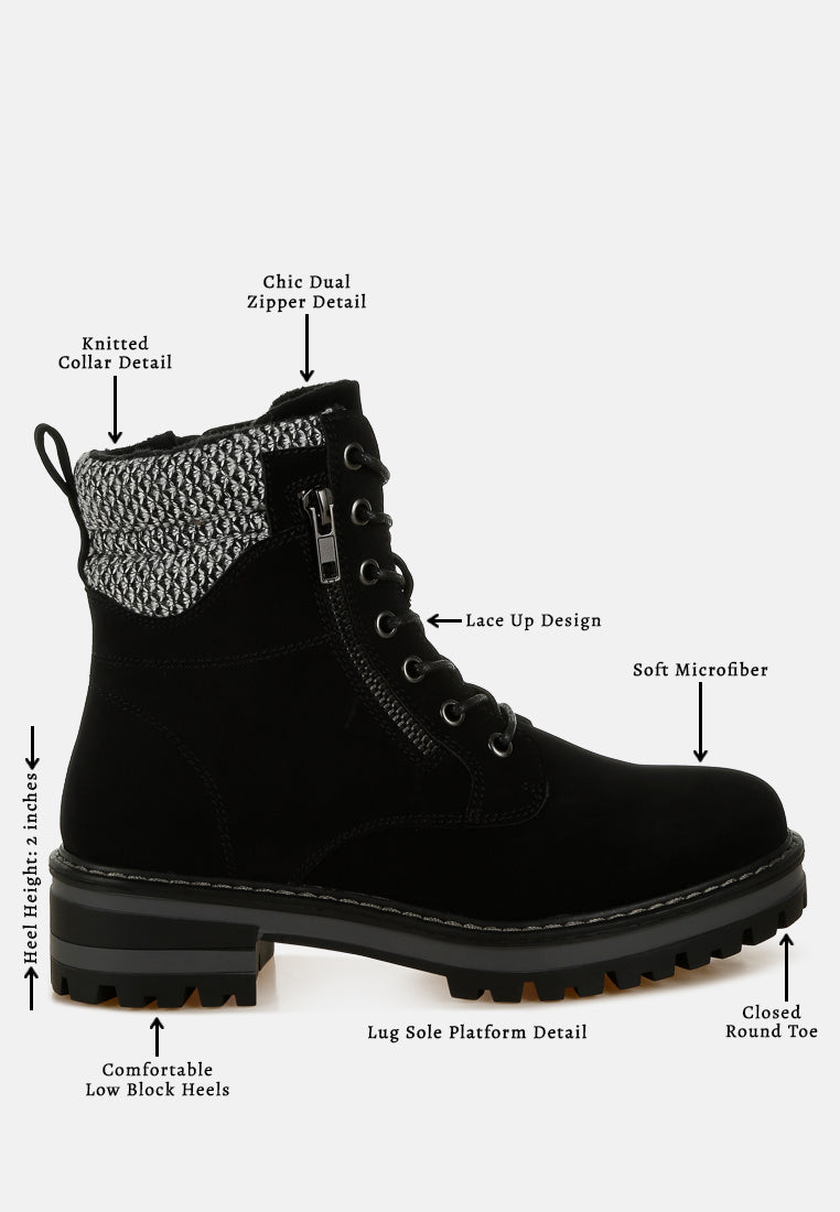 women knitted collar zip-up hiker boots#color_black