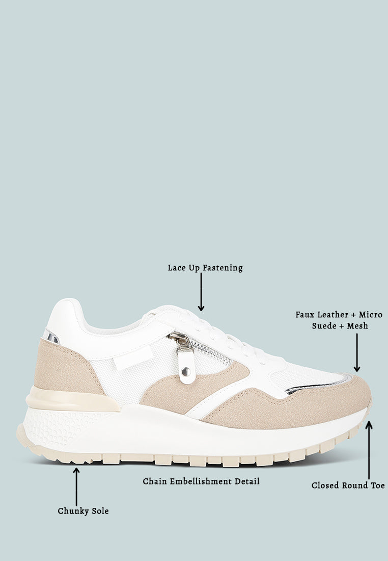 chain detailing lace up sneakers#color_white