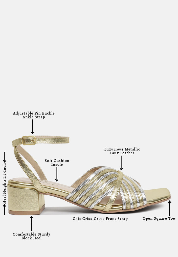 women metallic criss-cross ankle strap sandals#color_gold