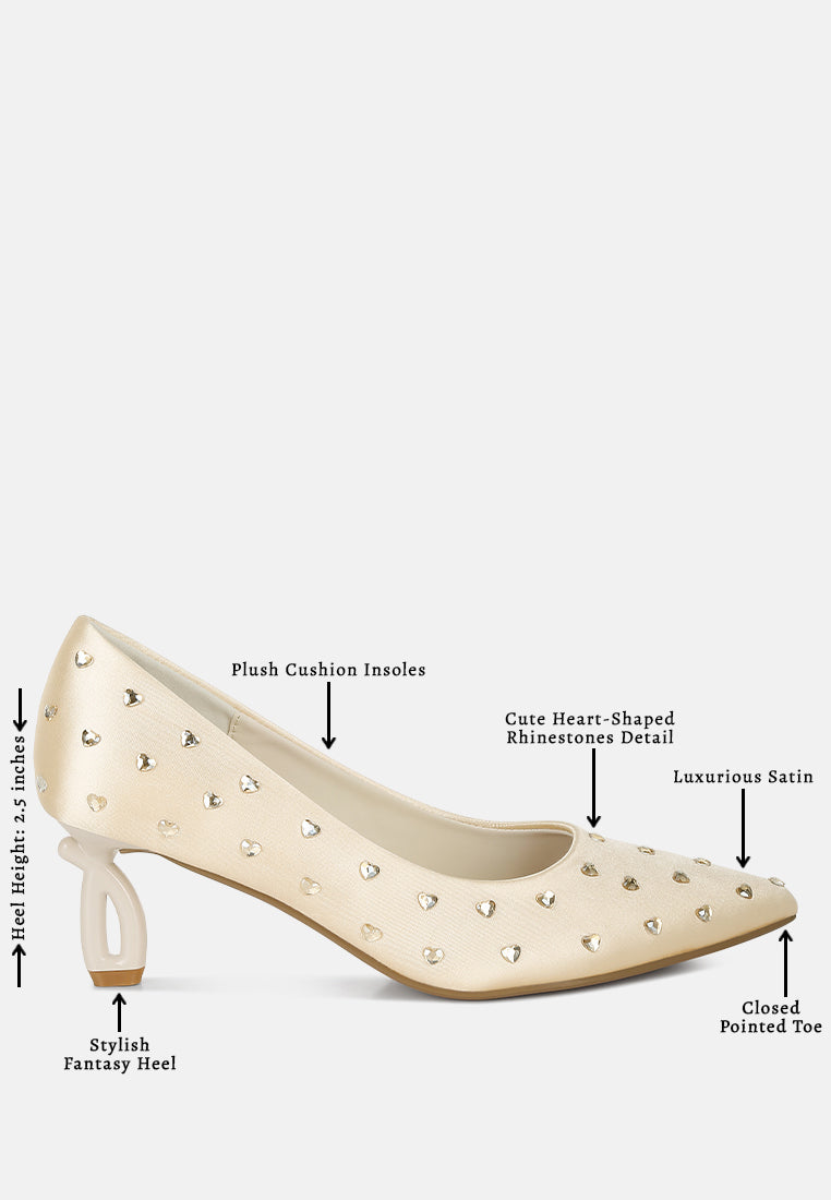 women heart-shaped rhinestones pumps#color_beige
