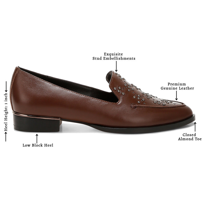 studded genuine leather loafers
#color_brown