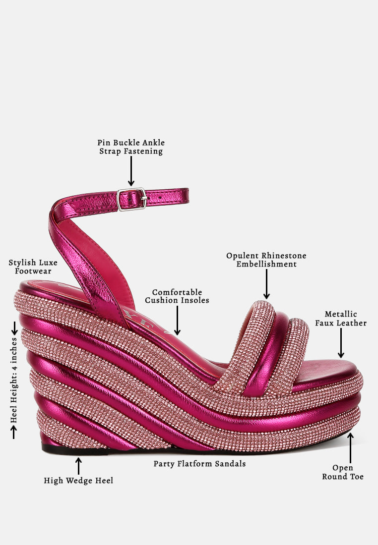 rhinestone studded wedge sandals#color_fuchsia