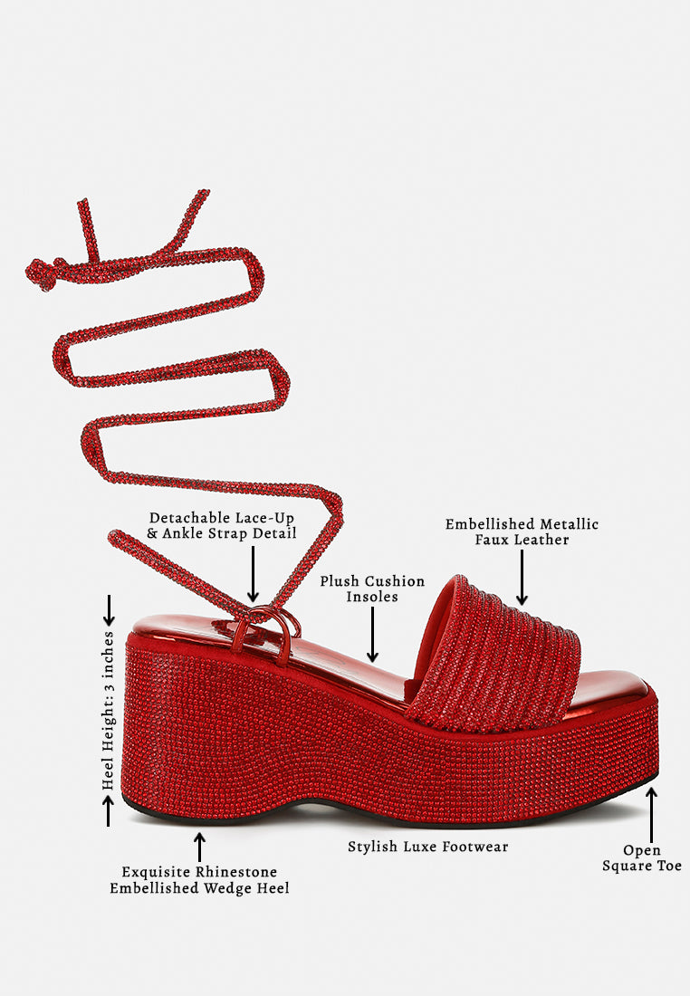 Rhinestone Embellished Lace-Up Sandals