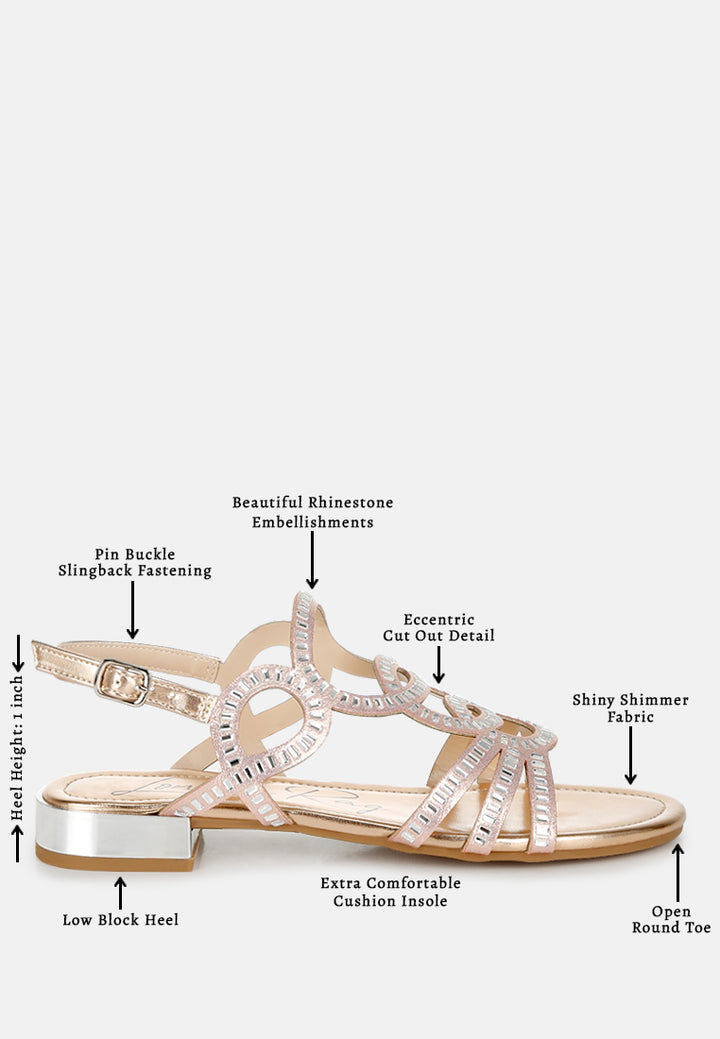 women cut out detail rhinestone flat sandals#color_rose-gold