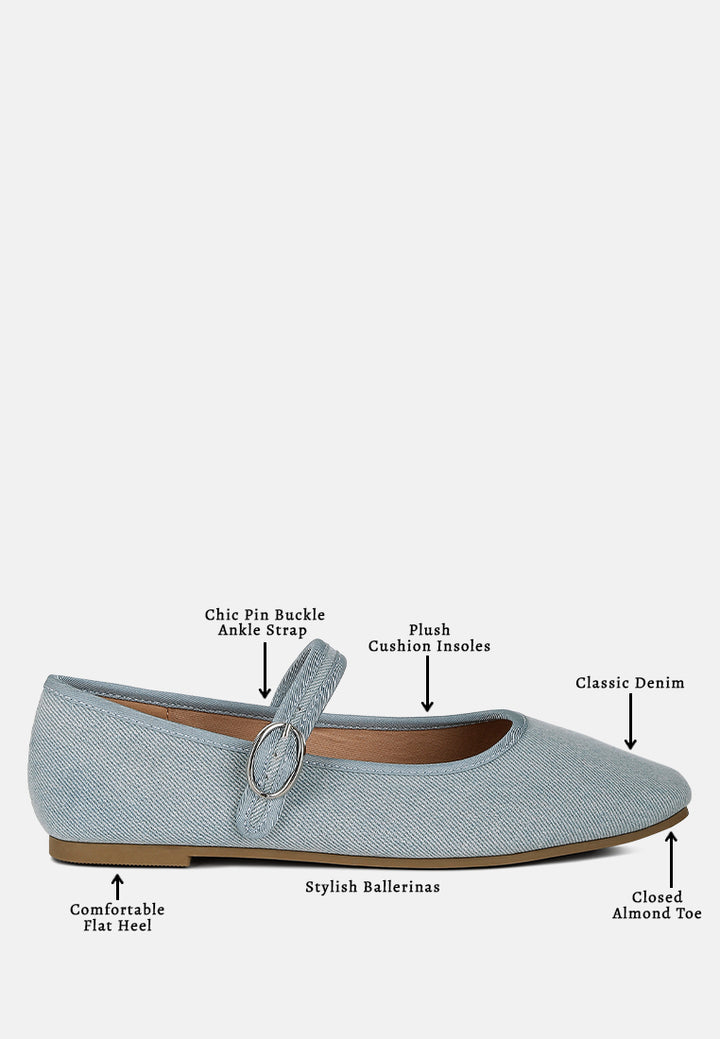 women classic denim pin buckle ballerinas#color_blue