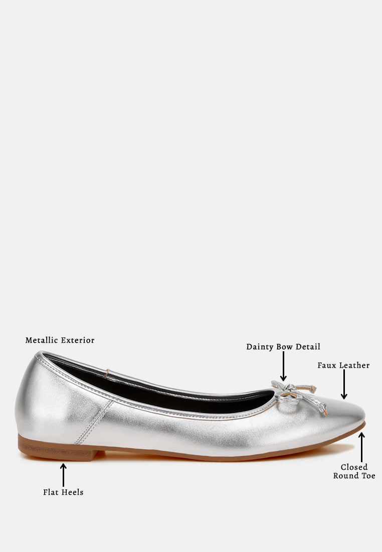 Women Bow Detail Metallic Ballerinas