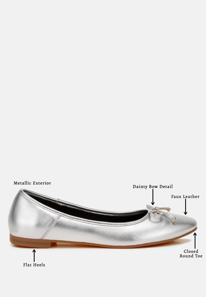 Women Bow Detail Metallic Ballerinas