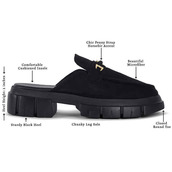 women microfiber penny strap mules#color_black