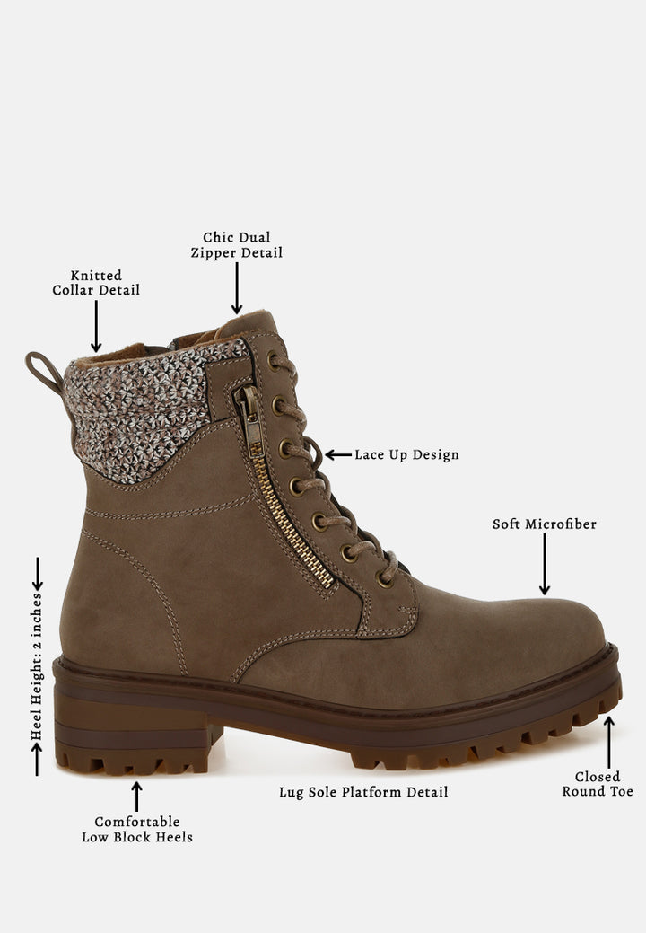 women knitted collar zip-up hiker boots#color_taupe