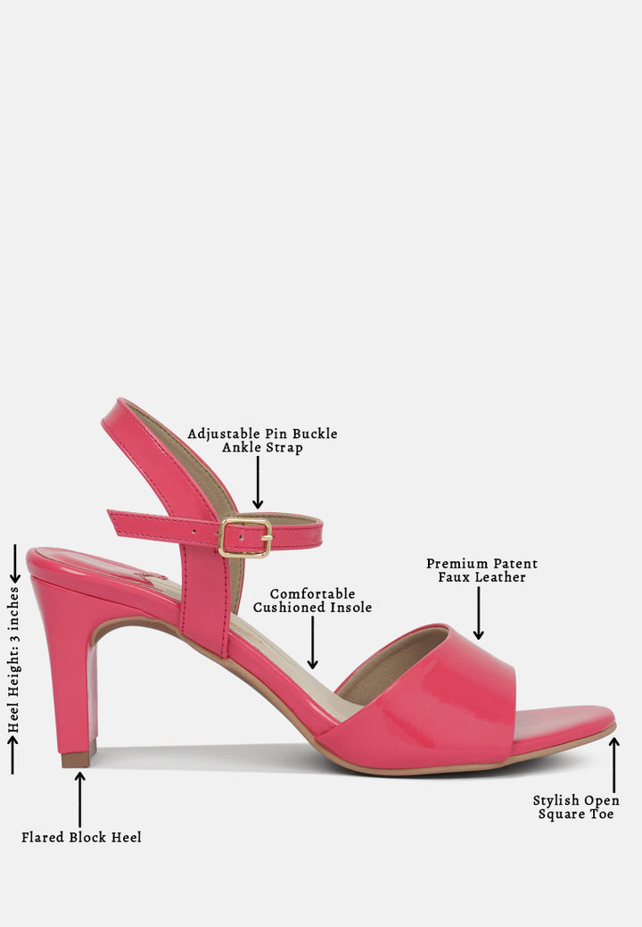 women glossy faux leather buckle sandals#color_fuschia