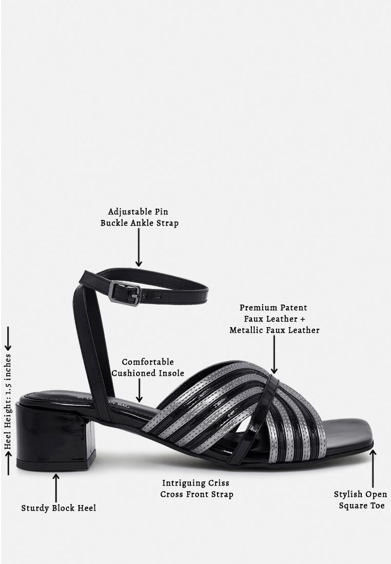 women square toe criss-cross ankle strap sandals#color_black