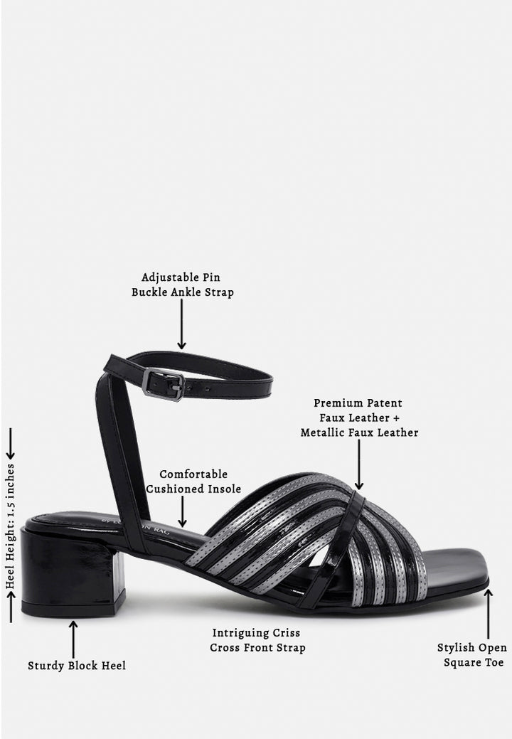 women square toe criss-cross ankle strap sandals#color_black