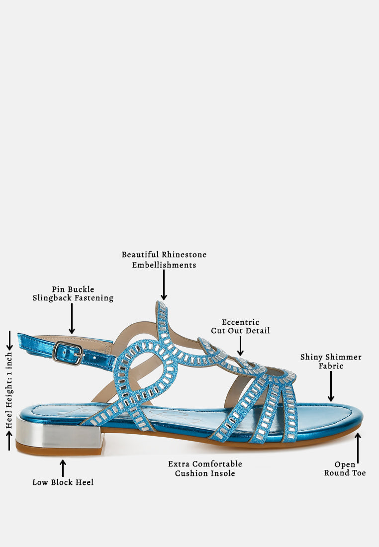 women cut out detail rhinestone flat sandals#color_denim