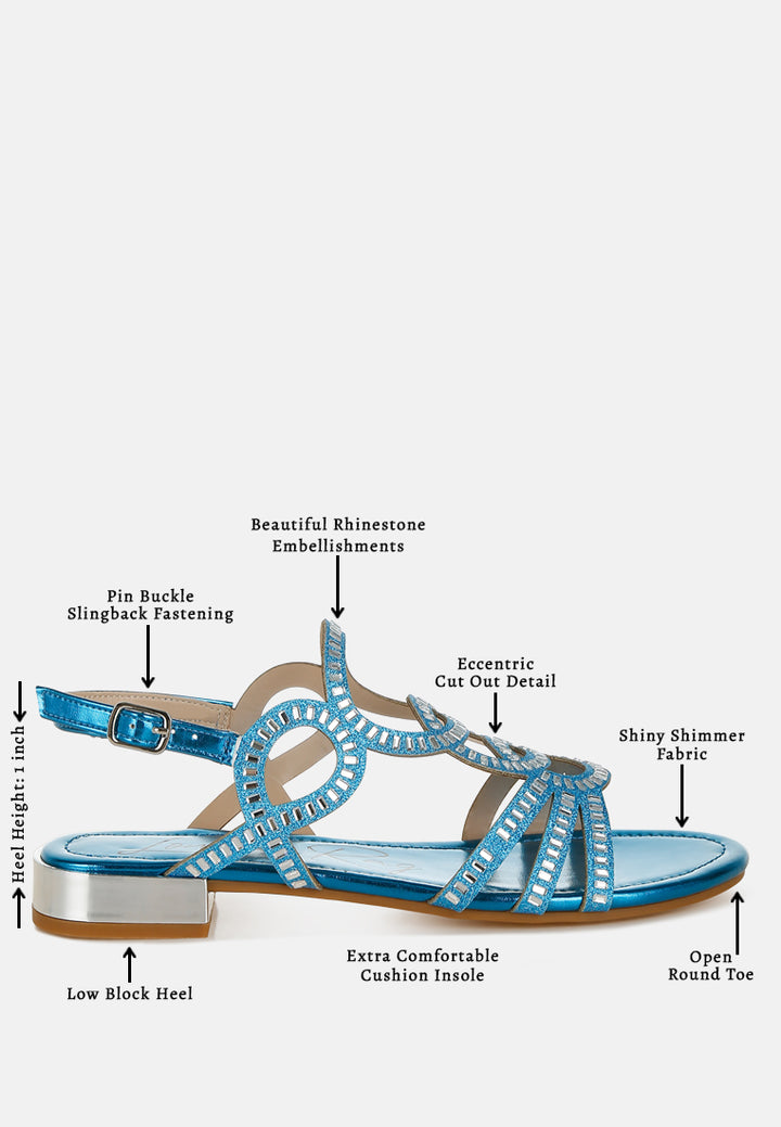 women cut out detail rhinestone flat sandals#color_denim
