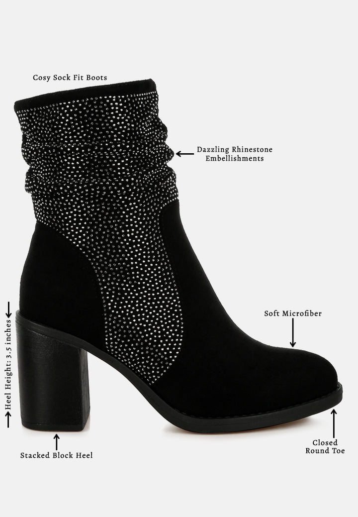 women rhinestone studded slouchy ankle boots#color_black