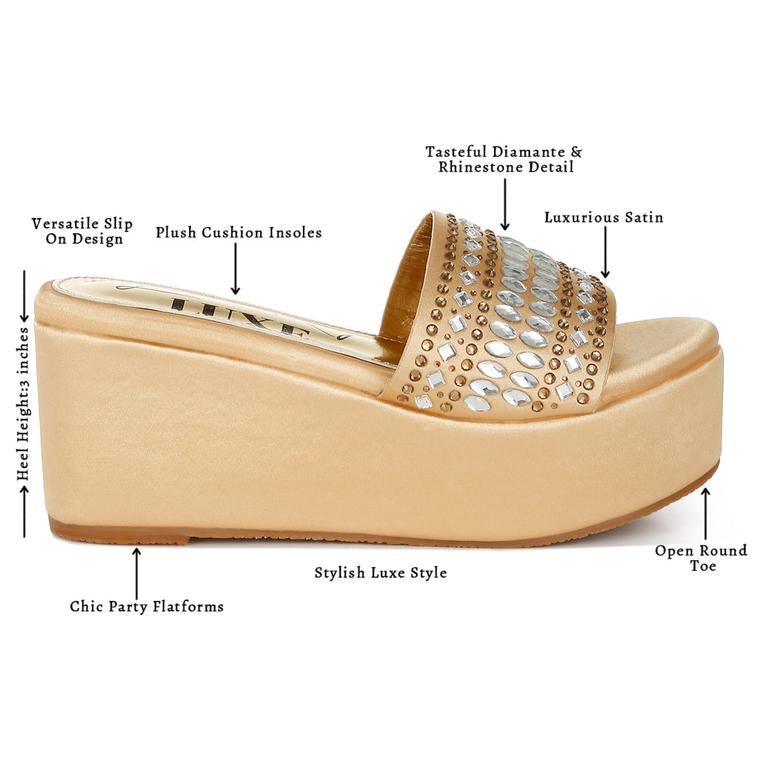 diamante & rhinestone detail stylish flatforms#color_gold