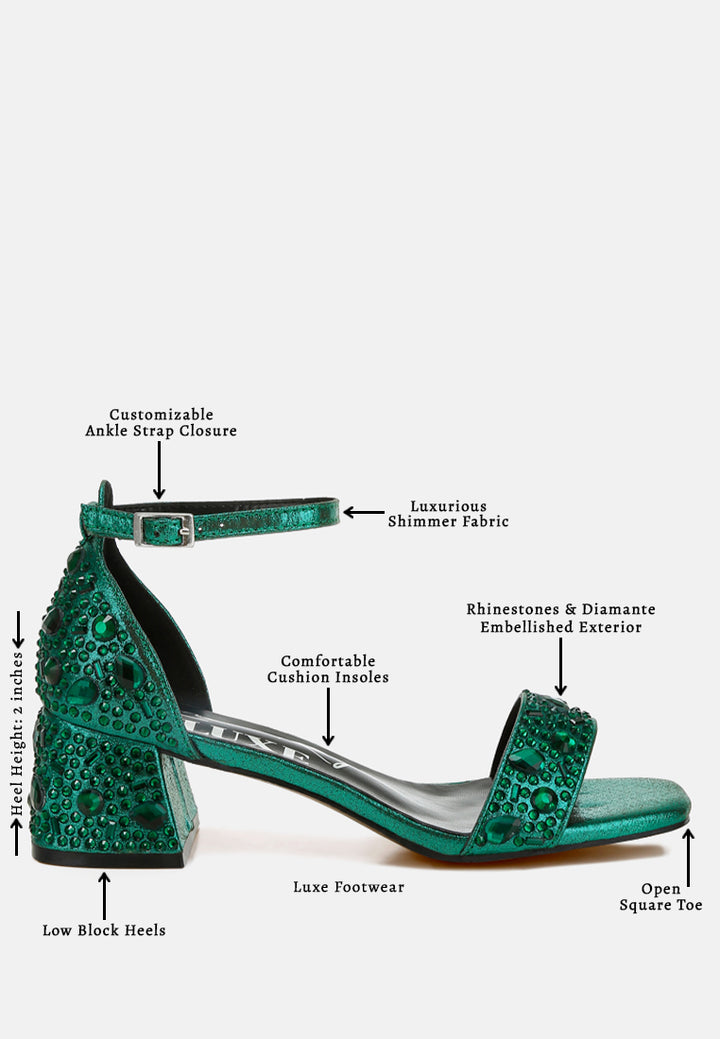 rhinestone embellished shimmer sandals#colour_green