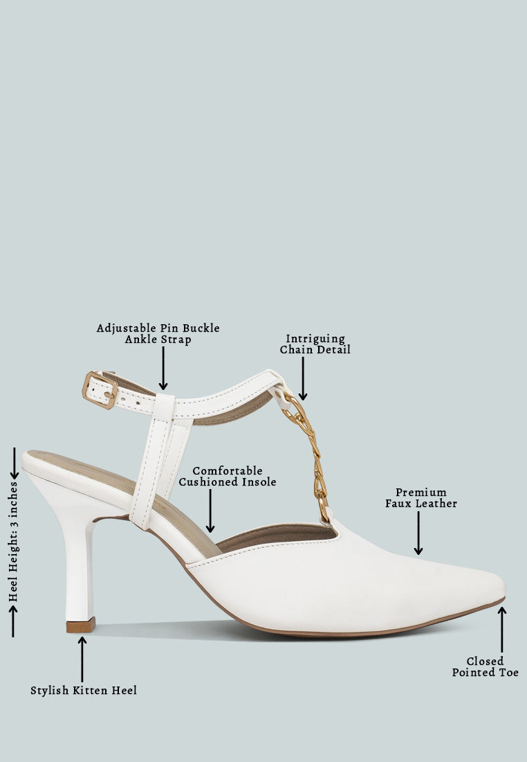 women metallic chain t strap sandals#color_white