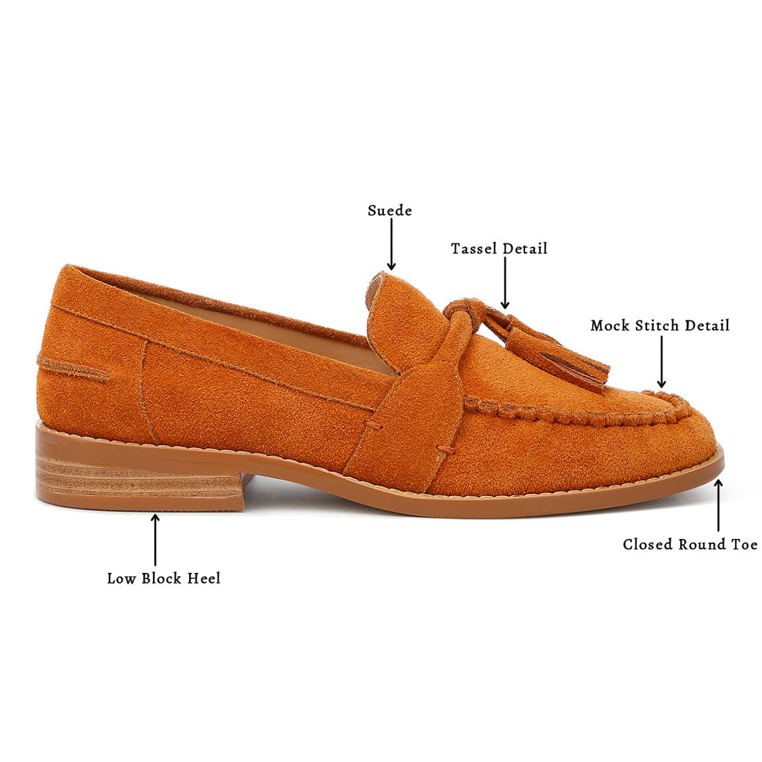 tassels detail suede loafers#color_tan