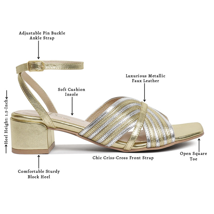 women metallic criss-cross ankle strap sandals#color_gold