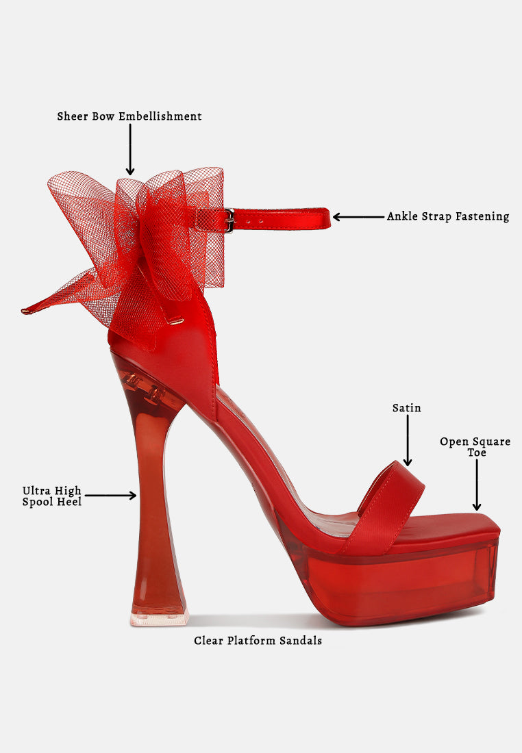 satin clear high heeled bow sandals#color_red