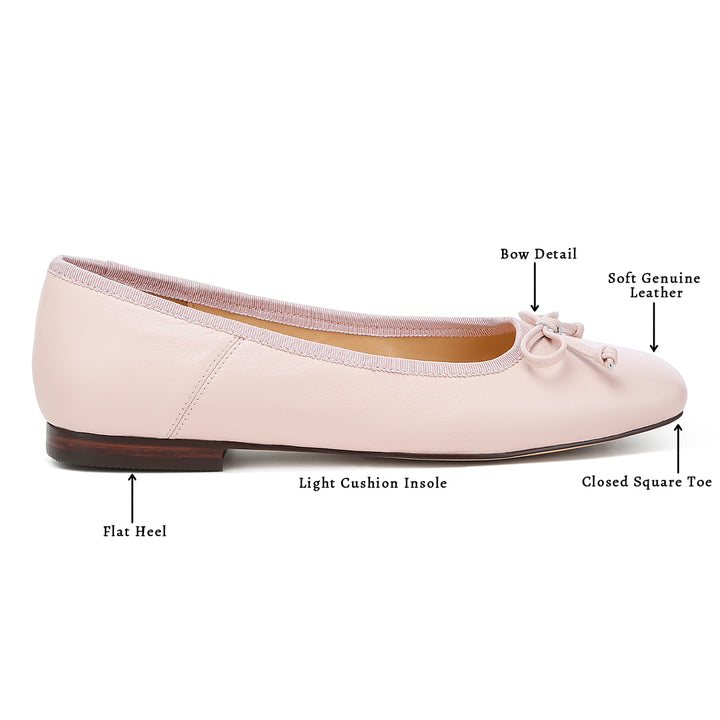 square-toe bow ballerinas#color_pink