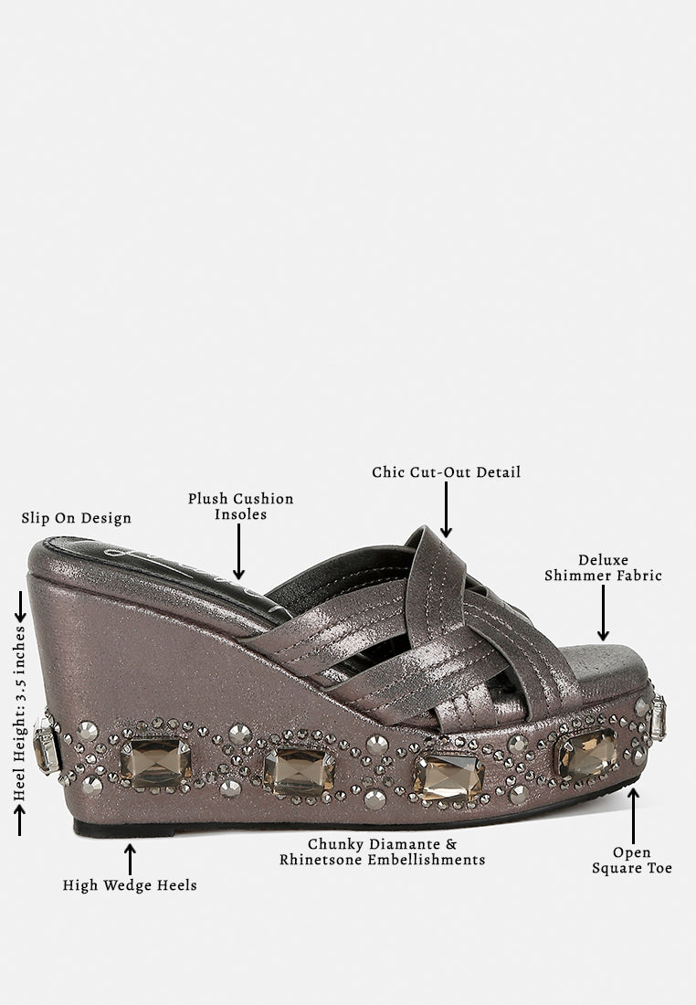 chunky diamante & rhinestone cut-out sandals#colur_pewter