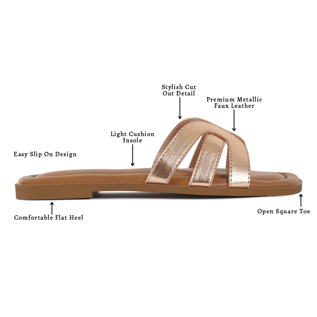 metallic flat heel slip ons#color_rose-gold