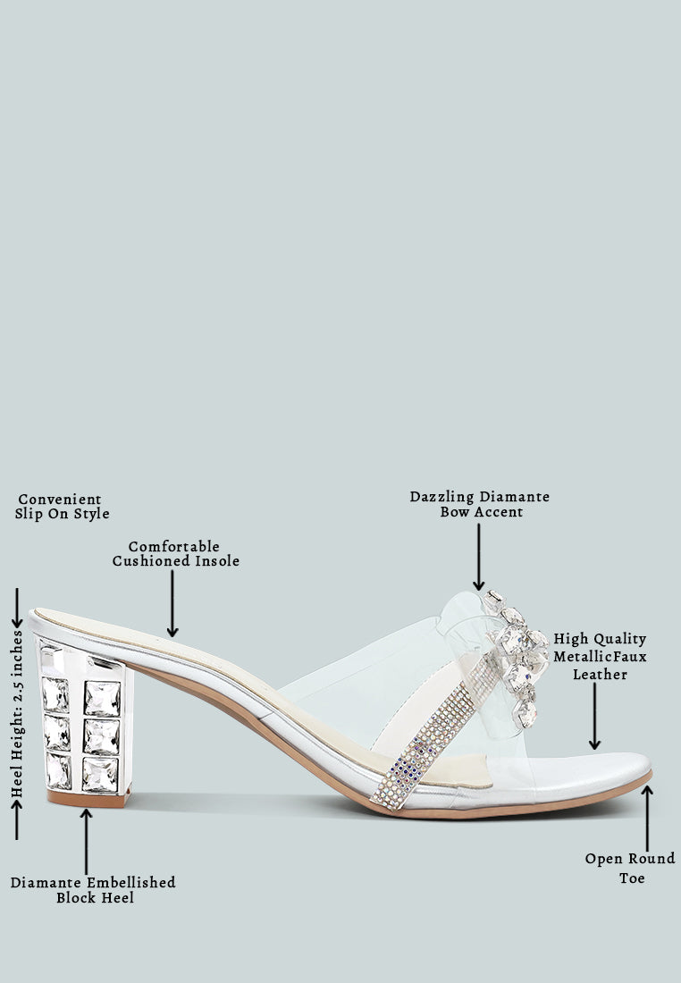 women clear diamante embellished block heels#color_silver