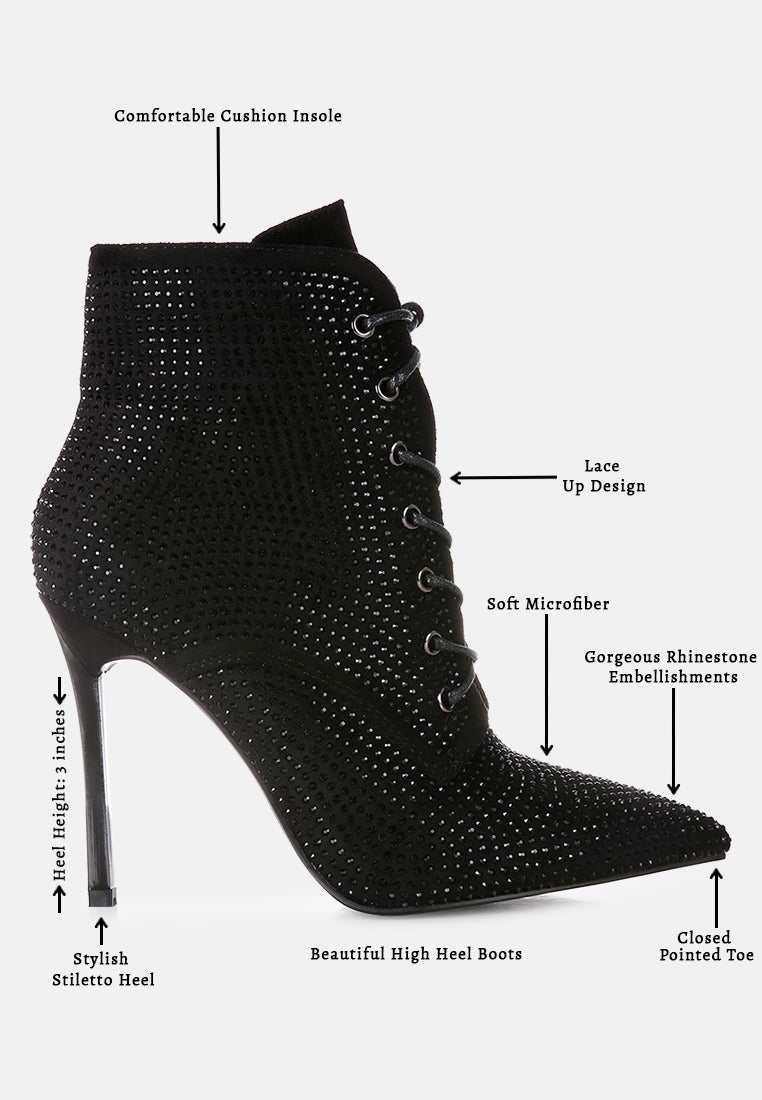 women head on faux suede diamante ankle boots#color_black