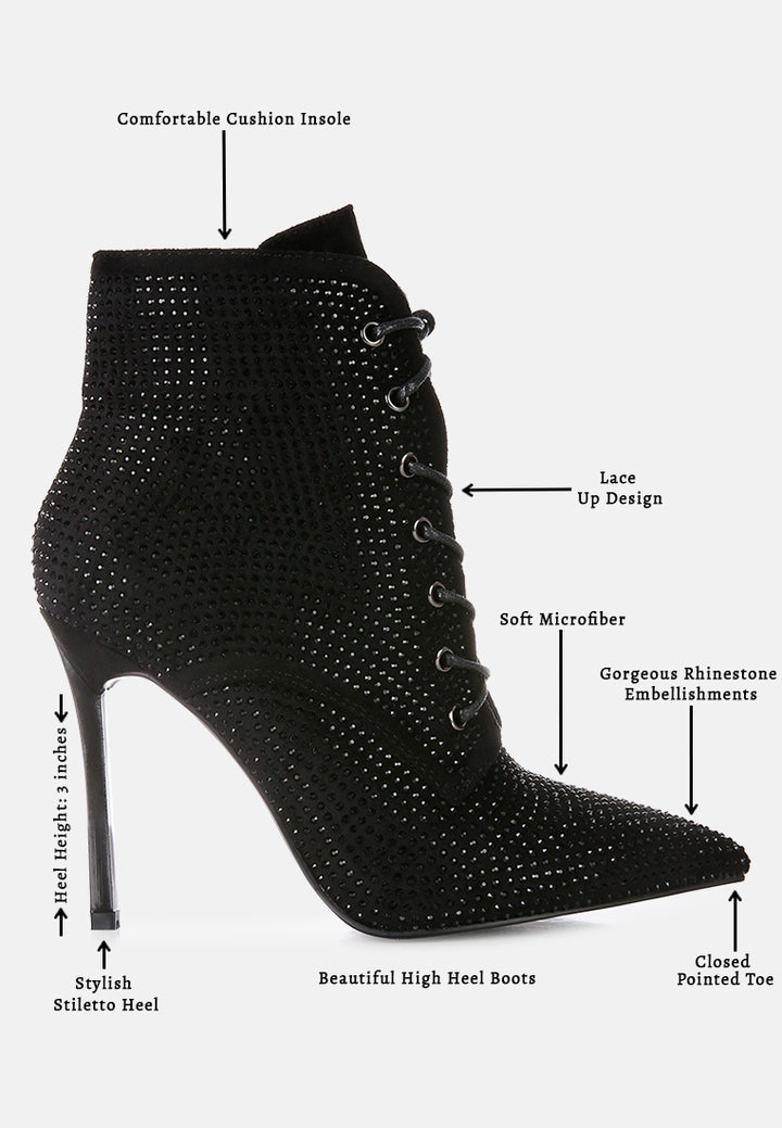 women head on faux suede diamante ankle boots#color_black