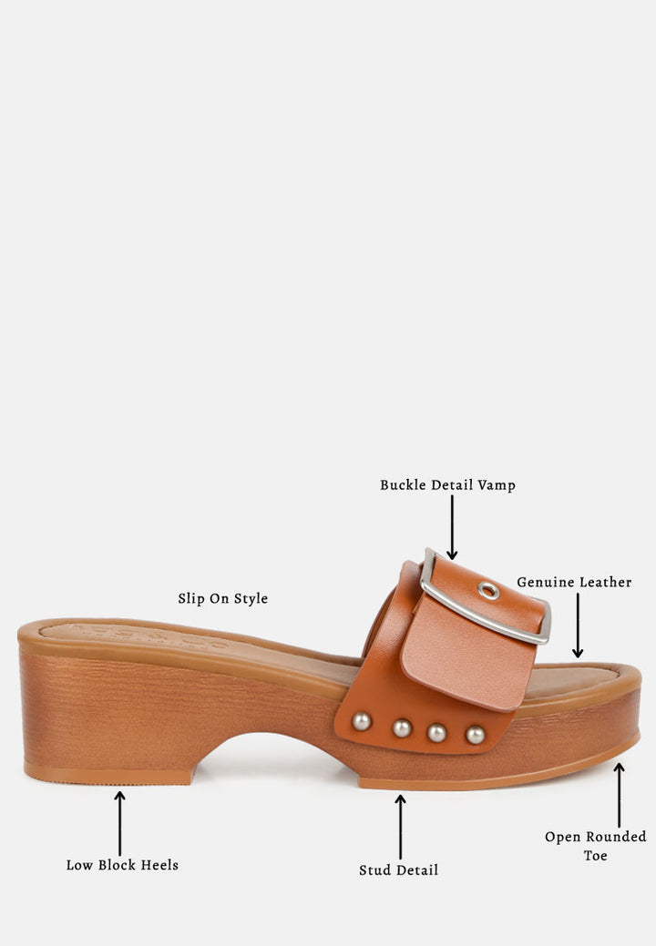 women buckle strap leather slip on#color_tan