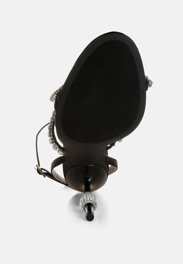 aragon diamante embellished fantasy heel sandals#color_black