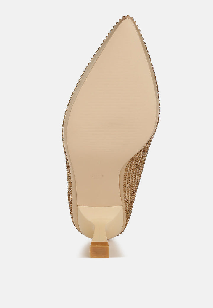 rhinestones embellished kitten heel pumps#color_gold