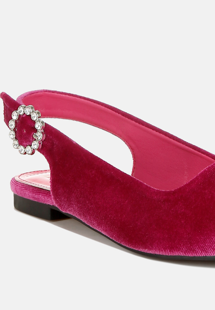 women velvet slingback flat sandals#color_fuchsia