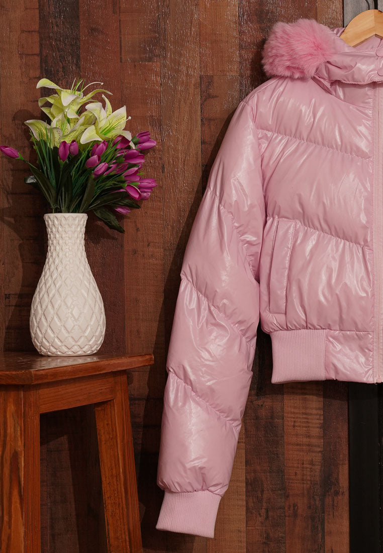 Women Light Pink Puffer Jacket