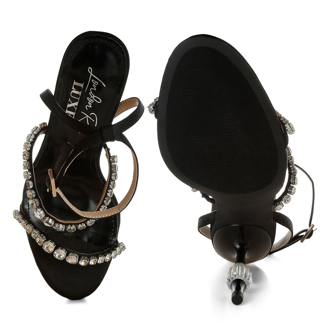 women diamante embellished fantasy heel sandals#color_black