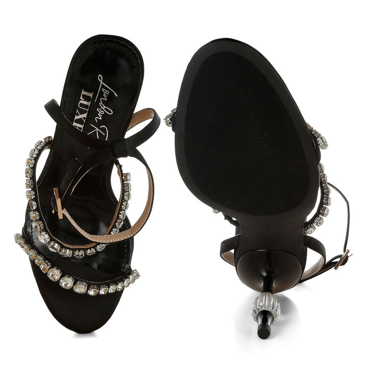 women diamante embellished fantasy heel sandals#color_black