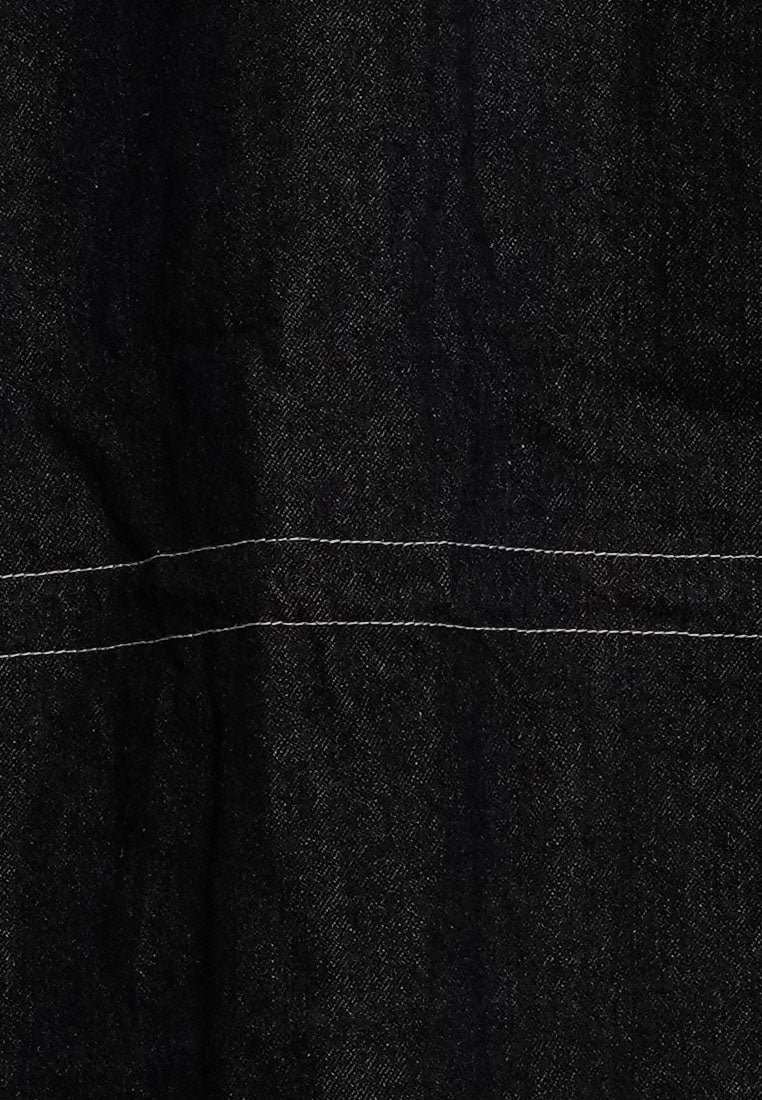 women utility pockets denim jacket#color_black