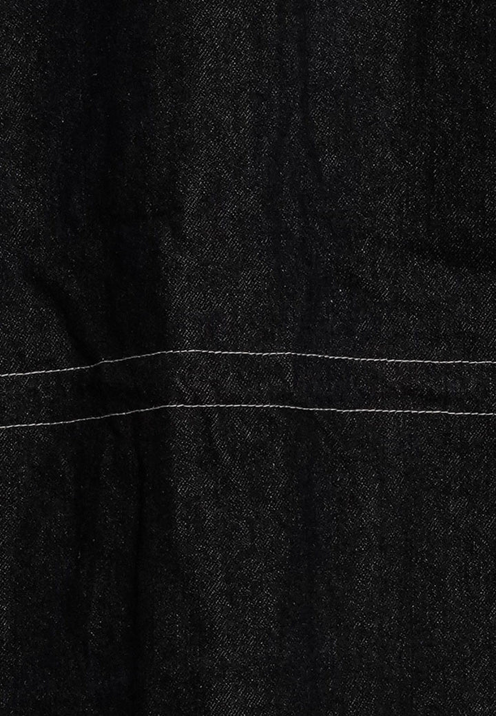 women utility pockets denim jacket#color_black