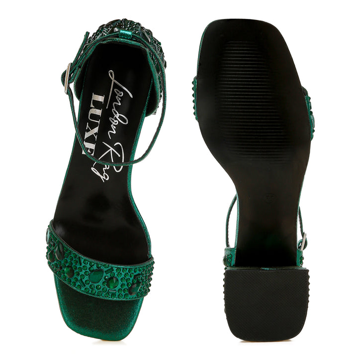 rhinestone embellished shimmer sandals#color_green