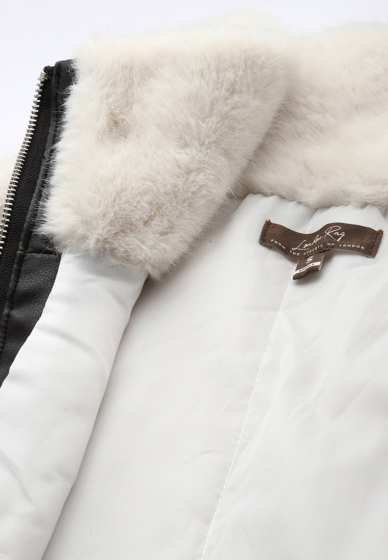 Faux Fur & Faux Leather Coat