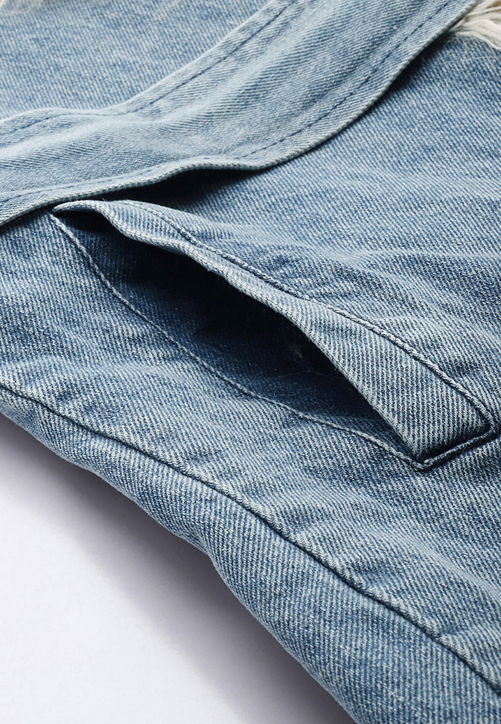 Faux Fur Trim Denim Trench Coat