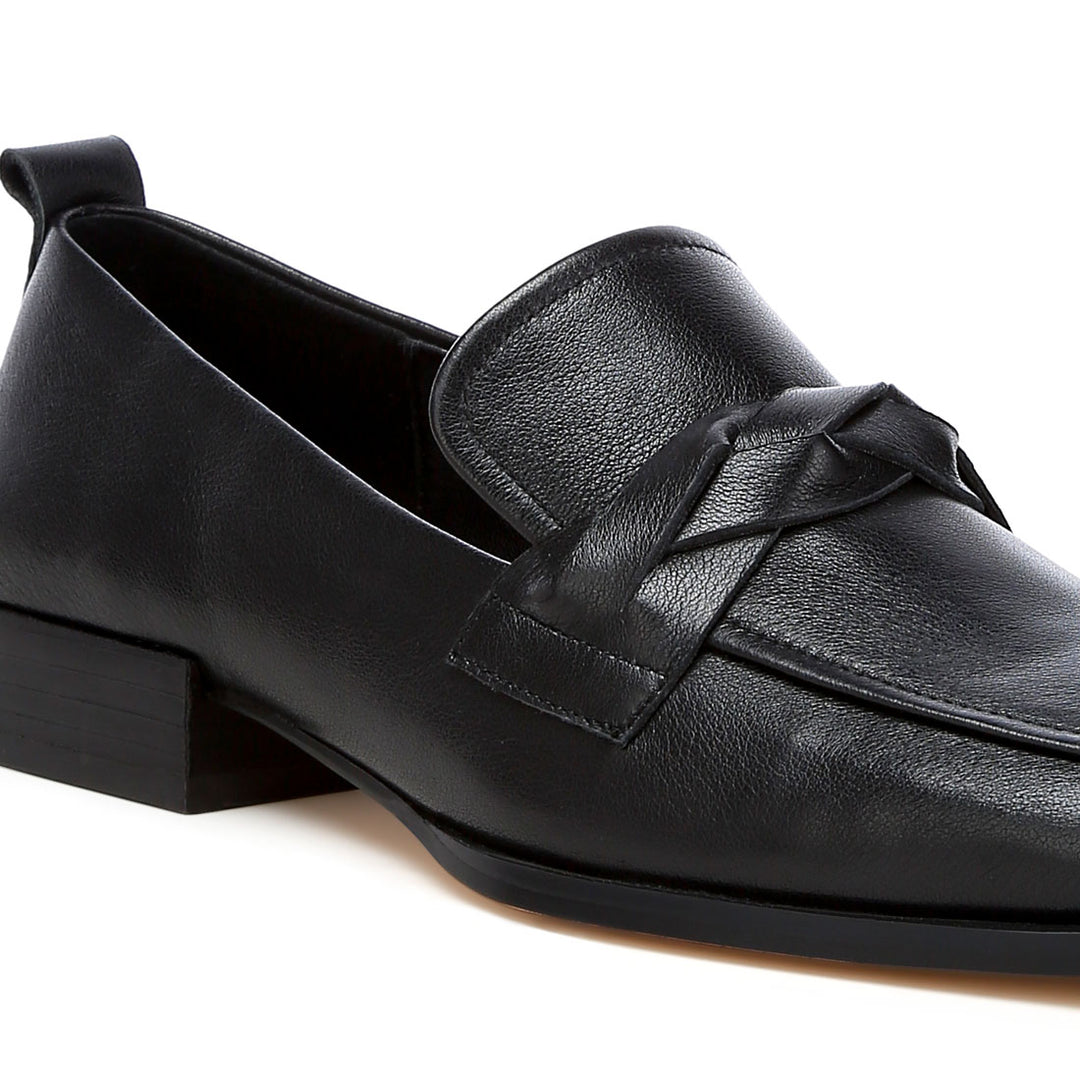 genuine leather braided loafers#color_black