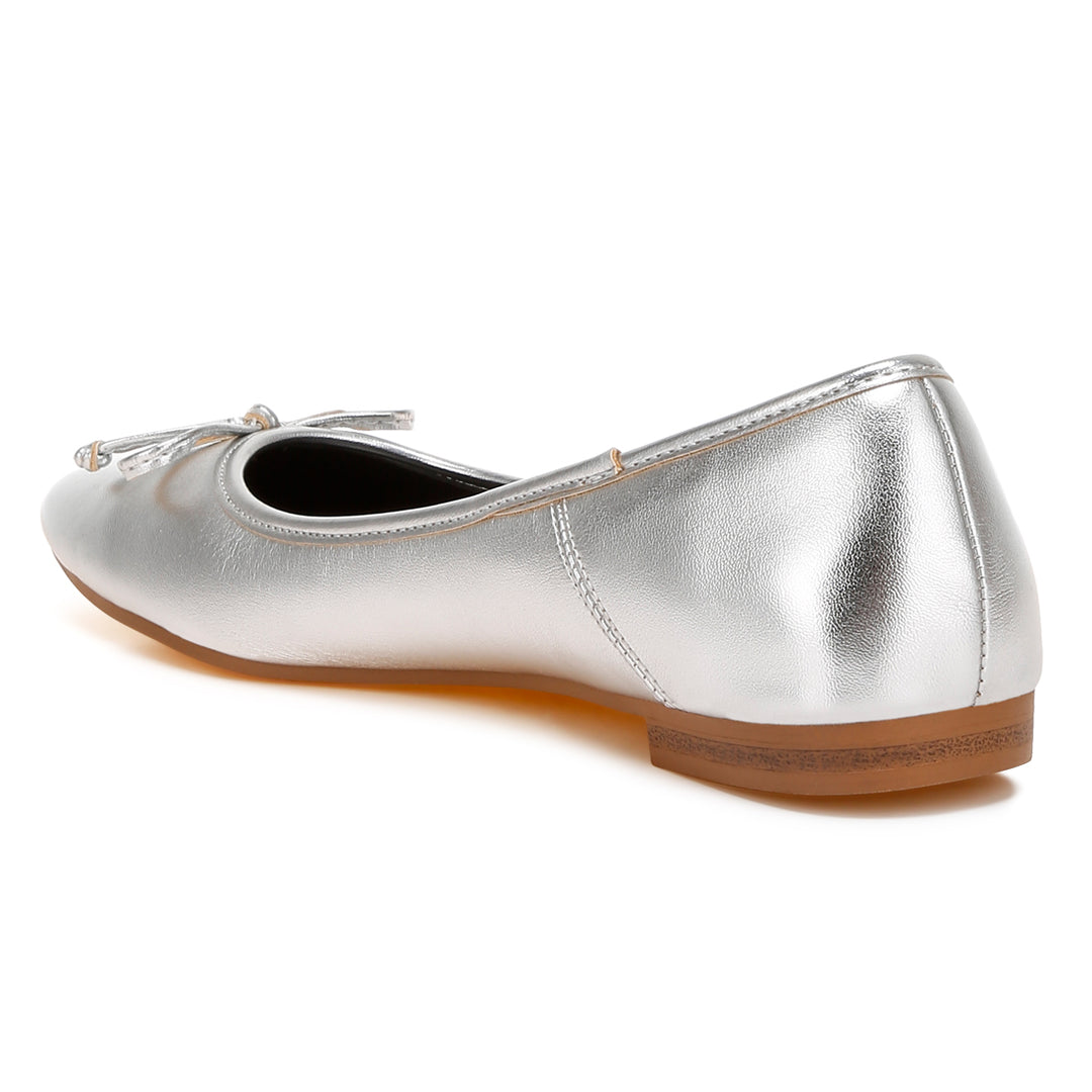 bow detail metallic ballerinas#color_silver